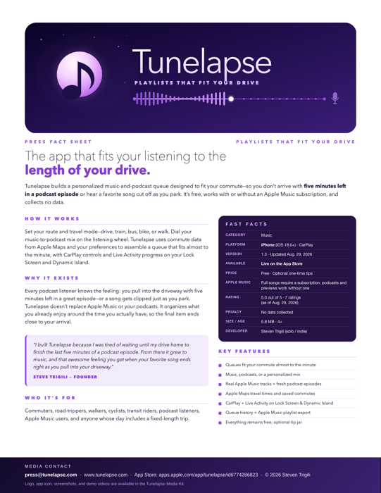 Tunelapse fact sheet preview